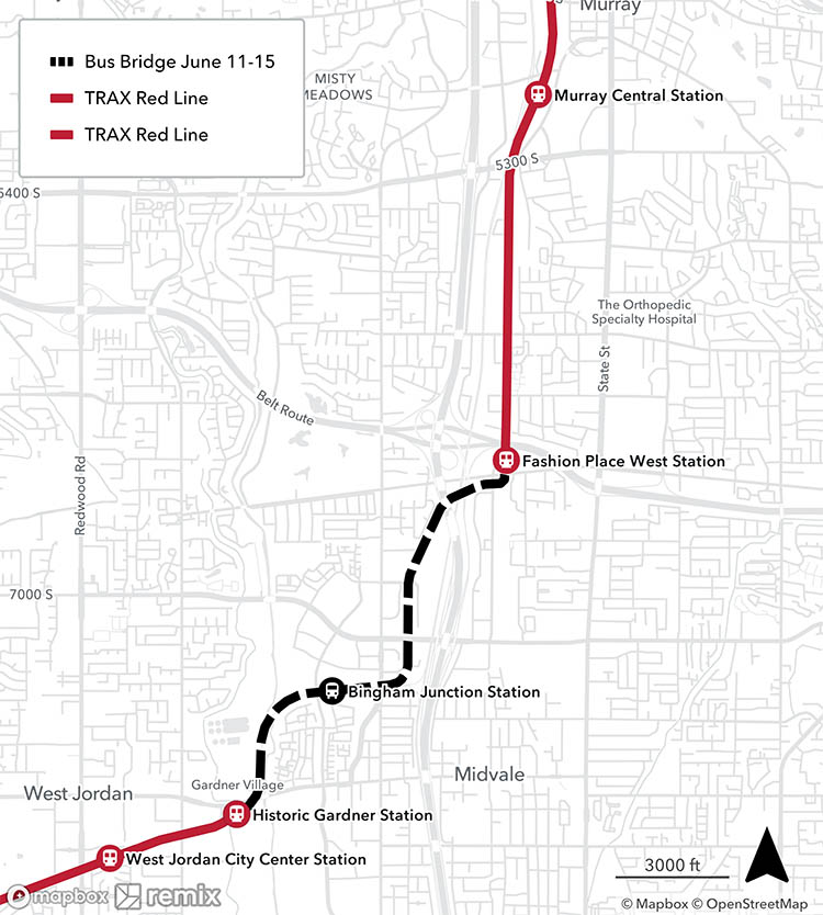 TRAX Red Line Construction Map